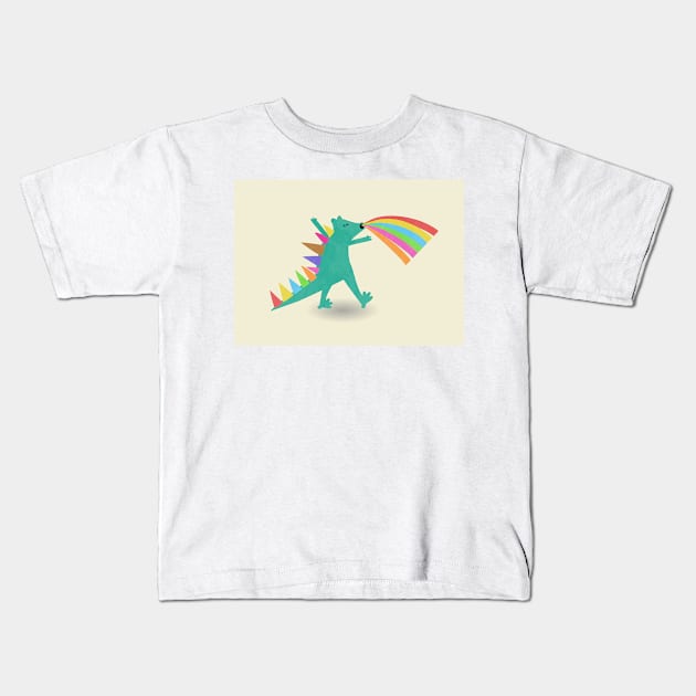 Rainbow dinosaur Kids T-Shirt by WordFandom